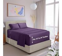 Hearth & Harbor Set di lenzuola extra profonde con 4 pezzi, lenzuolo con angoli super profondi, profondità 18-24 cm, adatto a materassi di alto profilo con topper, king e melanzane viola