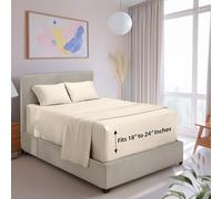 Hearth & Harbor Set di lenzuola extra profonde con 4 pezzi, lenzuolo con angoli super profondi, profondità 18 - 24 cm, adatto a materassi di alto profilo con topper, regina, bianco sporco