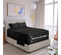 Hearth & Harbor Set di lenzuola extra profonde con 4 pezzi, lenzuolo con angoli super profondi, profondità 18 - 24 cm, adatto a materassi di alto profilo con topper, regina, nero