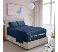 Hearth & Harbor Set di lenzuola extra profonde con 4 pezzi, lenzuolo con angoli super profondi, profondità 18-24 cm, adatto a materassi di alto profilo con topper, regina, blu navy