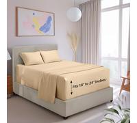 Hearth & Harbor Set di lenzuola extra profonde con 4 pezzi, lenzuolo con angoli super profondi, profondità 18-24 cm, adatto a materassi di alto profilo con topper, king e beige, crema