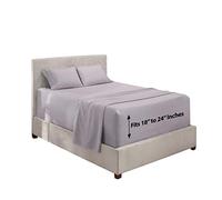 Hearth & Harbor Set di lenzuola extra profonde con 4 pezzi, lenzuolo con angoli super profondi, profondità 18-24 cm, adatto a materassi di alto profilo con topper, regina, grigio chiaro lavanda