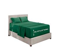 Hearth & Harbor Set di lenzuola extra profonde con 4 pezzi, lenzuolo con angoli super profondi, profondità 18-24 cm, adatto a materassi di alto profilo con topper, regina, verde cacciatore