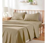 Hearth & Harbor Set di lenzuola per letto matrimoniale, 40% rayon derivato da bambù, 4 pezzi, set di lenzuola per letto matrimoniale, per materassi fino a 40,6 cm, sabbia calda