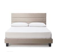 Hearth & Harbor Struttura letto full size con testiera - Struttura letto con piattaforma in lino, telaio imbottito a canali orizzontali, full size, moderna struttura letto con doghe in legno, senza