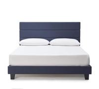 Hearth & Harbor Struttura letto moderna: piattaforma imbottita in lino con doghe in legno, senza molle, blu navy