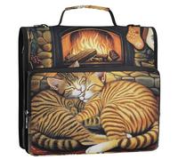 Hearthside Feline Siesta: Cozy Cats by The Fire 3 anelli 3,8 cm Zipper Raccoglitore Organizer con tracolla e maniglia Multi-Pocket Documenti File Storage Bag per studenti medi Bolsa de cremallera