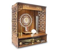 Heartily® Shlok - Bellissimo supporto in legno Pooja Mandir per casa o puja, per ufficio e negozi, con faretto a LED (H- 45,7 cm, L- 40,6 cm, W 21,7 cm)