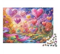 Heartland Fantasy Puzzle da 1000 Pezzi per Adulti Cuori Splendenti Nastri Arcobaleno Città Autunnale Premium Spesso Robusto Alta Qualità Vibrante Sfidante Difficile Regalo70x50cm/1000pcs