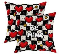 Hearts Playful Stars Checkered Red Federe Cuscini Resistenti Fodera per Cuscino Lavabili Fodere Cuscini per Giardino Balcone Casa 45X45Cm 2 Pezzi