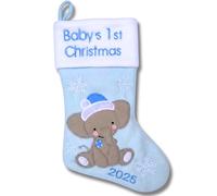 Heart's Sign Babys First Christmas Calza 2025 - Elefante Design (Azure) Decorazione natalizia | Il mio primo ornamento natalizio 2025 (blu)