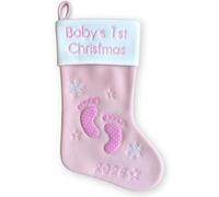 Heart's Sign Babys First Christmas Calza 2025 Footsteps | My First Christmas Baby Boy and Baby Girl | Calze per neonati ornamenti natalizi (rosa)