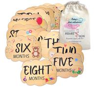 Heart's Sign Biglietti mensili per bambini, motivo "Hello World", con scritta in inglese "Hello World", in legno a forma di nuvola, dischi in legno, pietra miliare mensile, set regalo per neonati