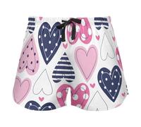 Hearts Spot Blue Pink Pajama Bottoms for Women, Elastic Waist Drawstring Lounge Shorts Yoga,XL