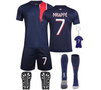 Heartsking Maglia da Calcio per Bambini Numero 7 Numero10 Completo Calcio Abbigliamento da Allenamento per Il Calcio Camicia Pantaloncini Calzini Parastinchi e Portachiavi Regali per bambini e bambine