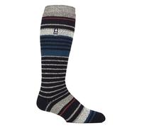 HEAT HOLDERS - Calze da sci da uomo spesse extra lunghe a righe 2,3 TOG invernali termiche al ginocchio, blu navy/grigio, Taglia unica