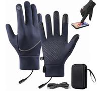 Heated Gloves for Men, 23/23.5/24cm Heated Gloves Rechargeable, Electric USB Thermal Waterproof Glovess, Touch Screen Knitted Heating Glove With 3 Adjustable Temperature for Winter Gift (Blue,L)
