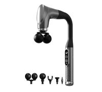 Heated Massager - Electric Massage Hammer Tool With Extended Long Handle 120° Curved Design | Cordless Deep Tissue Back Massager 6 Interchangeable Heads 3000 RPM Percussion | For Men Women Mom Dad Hus