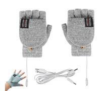 Heated Warm Fingerless Glove with Cover for Cold, Unisex Winter Hands Warmers Half Finger USB Heating Gloves, Washable Rechargeable Typing Glove for Office Home