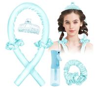 Heatless Curls Band bigodini per tutta la notte, set di 6 riccioli senza calore, heatless Hair Curls con il flacone spray, fermaglio per capelli, adatto per capelli di media lunghezza, blu