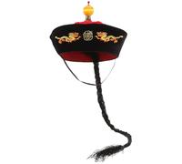 HEATSHAKING Cappello Dellimperatore Cinese con Treccia, 1 Pezzi, Stile Qing | Cartone e Feltro, Dettagli Stampati e Intrecciati, per Costumi Cosplay, Feste Tematiche e Foto