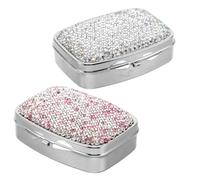 HEATSHAKING Portapillole Piccolo Portatile 2 Scomparti in Metallo e Strass, Elegante Astuccio da Viaggio per Uso Quotidiano, Confezione da 2 Pezzi
