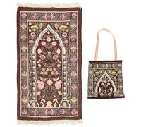 HEATSHAKING Tappeto da Preghiera Islamico Pratico e Sicuro in Ciniglia Portatile con Stampa Decorativa e Nappine con Borsa, Design Delicato per Attività di Preghiera