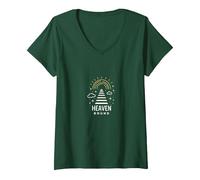 Heaven Bound: Grafica di Viaggio Spirituale ispiratrice, Gesù Maglietta con Collo a V, Donna, Verde Foresta, S