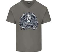 Heaven & Hell Angel Teschio Giorno Dei Morti Uomo Scollo A V Cotone T-Shirt