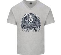 Heaven & Hell Angel Teschio Giorno Dei Morti Uomo Scollo A V Cotone T-Shirt