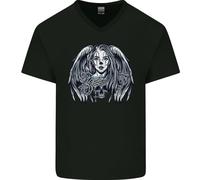 Heaven & Hell Angel Teschio Giorno Dei Morti Uomo Scollo A V Cotone T-Shirt