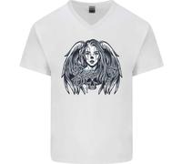 Heaven & Hell Angel Teschio Giorno Dei Morti Uomo Scollo A V Cotone T-Shirt