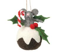 Heaven Sends Pallina di Natale in feltro a forma di pudding - Decorazione natalizia da appendere per albero di Natale, con bastoncino di zucchero e agrifoglio, 12 cm