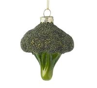 Heaven Sends Pallina di vetro da appendere a forma di broccoli, decorazione per albero di Natale con verdure verdi, eccentrico ornamento festivo con dettagli glitterati