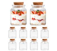 heavenlife 10 Barattolini Vetro Piccoli con Tappo Sughero, Barattolo Porta di Spezie Quadrati, Mini Vasetti Vetro Bomboniere, Ermetico Bottigliette 50 ml per Budino Marmellata Decorazioni Faidate