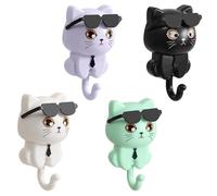 heavenlife Portachiavi da Parete, 4 Pezzi Autoadesivo Appendiabiti con Portachiavi, Gancio per Chiavi per Gatti, Gancio Adesivo Creativo Animali per Cappelli, Borse, Chiavi
