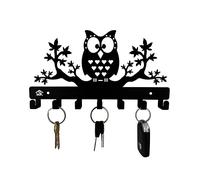 HeavenlyKraft Gufo su acero portachiavi in acciaio, portachiavi in acciaio, armadietto portachiavi in metallo, gancio portachiavi gufo, gancio per medaglie, gancio per guinzaglio, 26 x 16 x 2 cm nero