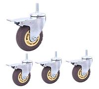 Heavy Duty 3" M12 Thread Swivel Caster Wheels with Rubber Silent Design 480Kg Capacity Ideal for Furniture Industrial Transport Cart Trolley And Hospital Use Set of 4(Grey-3Inch M12 4Brake)