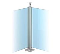 Heavy-Duty 304 Stainless Steel Glass Railing Post with Handrail Bracket, 26-42 Inch Silver Post with Spigot Slots & Sturdy Base for Balcony, Deck, Patio,Corner post,65CM