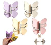 Heavy Duty 4 Pack Rotating Butterfly Adhesive Wall Hooks No Drill 3-Prong Swivel Hangers with 270° Adjustable Wings Strong Stick On Organizer Space Saving Hooks for Home Office and Dorm Use (1Set)