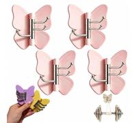Heavy Duty 4 Pack Rotating Butterfly Adhesive Wall Hooks No Drill 3-Prong Swivel Hangers with 270° Adjustable Wings Strong Stick On Organizer Space Saving Hooks for Home Office and Dorm Use (Pink)