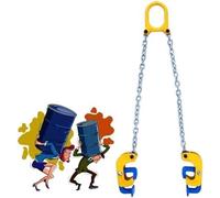 Heavy-Duty Chain Drum Lifter - 2200lb Oil Barrel Clamp for Crane Hoist with 1 4/7" Wide Hooks, Industrial Plastic & Metal Drum Lifting Tool