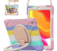 Heavy-Duty Shockproof Case for iPad 10.2 Inch, Strong Sturdy 360 Rotating Stand with Transparent Screen Protector for Kids Women, Compatible with