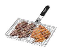 Heavy Duty Stainless Steel Grill Basket for Camping and Grilling - Foldable, Portable Grill with Removable Handle - Non-stick Mesh for Fish, Vegetables, Shrimp, Burgers and More
