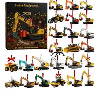 Heavy Equipment A-dvent Calendario 2025, ornamento da appendere all'albero di Natale, calendario 24 giorni per conto alla rovescia di Natale con veicoli da costruzione in acrilico 2D, escavatori, gru