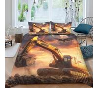 Heavy MachinerySet Di Copripiumino morbida microfibra Set di 3 Pezzi stampa 3D con cerniera Industrial Construction copripiumino con federe traspirante ultra morbido for ragazze Single（140x200cm）