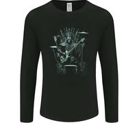 Heavy Metal Throne Skull Rock Music Guitar - Maglietta a maniche lunghe da uomo, Nero , M
