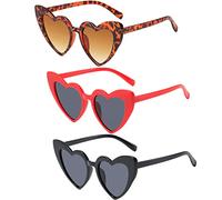 HEAWAA 3 Pezzi Occhiali da Sole Cuore Donna, Vintage Heart Occhiali Retrò Festival Occhiali occhio di gatto per Donne Uomini Bambini Forniture per Festa Regali di Matrimonio Compleanno