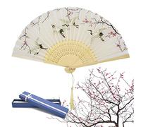 HEAWAA Vintage Pieghevole da Donna, Ventaglio Cinese in Seta e bambù con Nappe per Danza Cosplay Matrimonio Feste Viaggio Decorazione da Parete