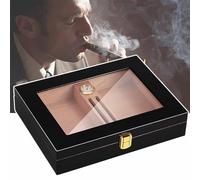 HEAXIY Humidor per Sigari con Piano in Vetro in Legno di Cedro, Scatola per Sigari con Igrometro e Umidificatore, Contiene 10-18 Sigari, Custodia per Sigari da Viaggio a Casa